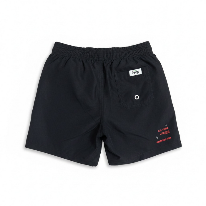 Black and red Highly Undrtd Kids "The Almighty" shorts for kids, showcasing sporty design and comfortable fit.