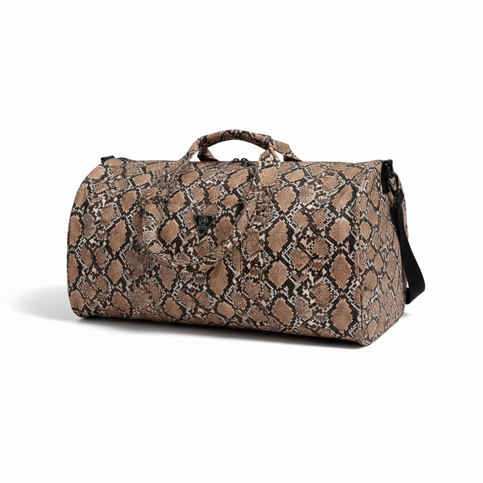 Mint Cobra tan duffle bag, stylish accessories with sturdy handles and spacious interior, ideal for travel or gym use.