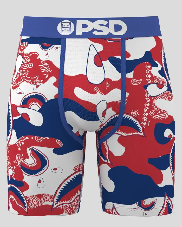 PSD Underwear WF Camo Paisley men's boxers with camouflage and paisley patterns, colorful accessories for comfortable wear.