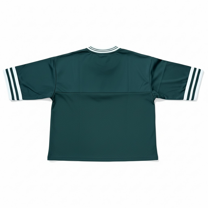 Rebel Minds 'Hockey' cropped jersey in forest green, featuring team-inspired design and athletic fit.