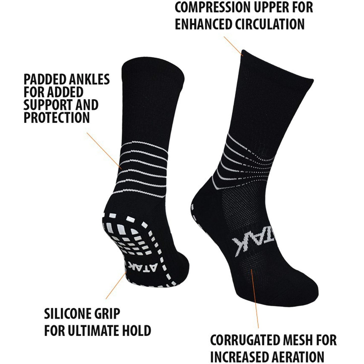 Atak Mens C-Grip Mid Leg Compression Football Socks - Black