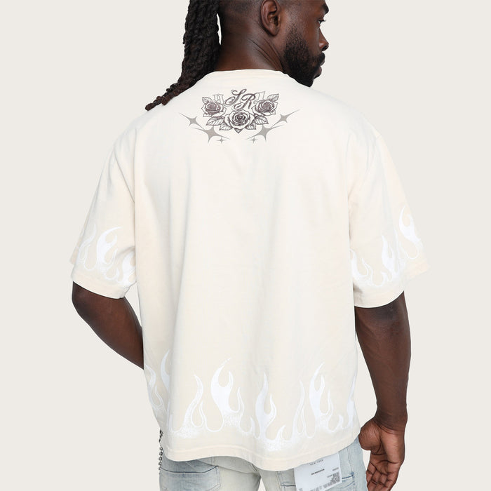 Smoke Rise Noble Steed wide crop shirt in ecru, casual tee with relaxed fit and stylish design, displayed on a neutral background.
