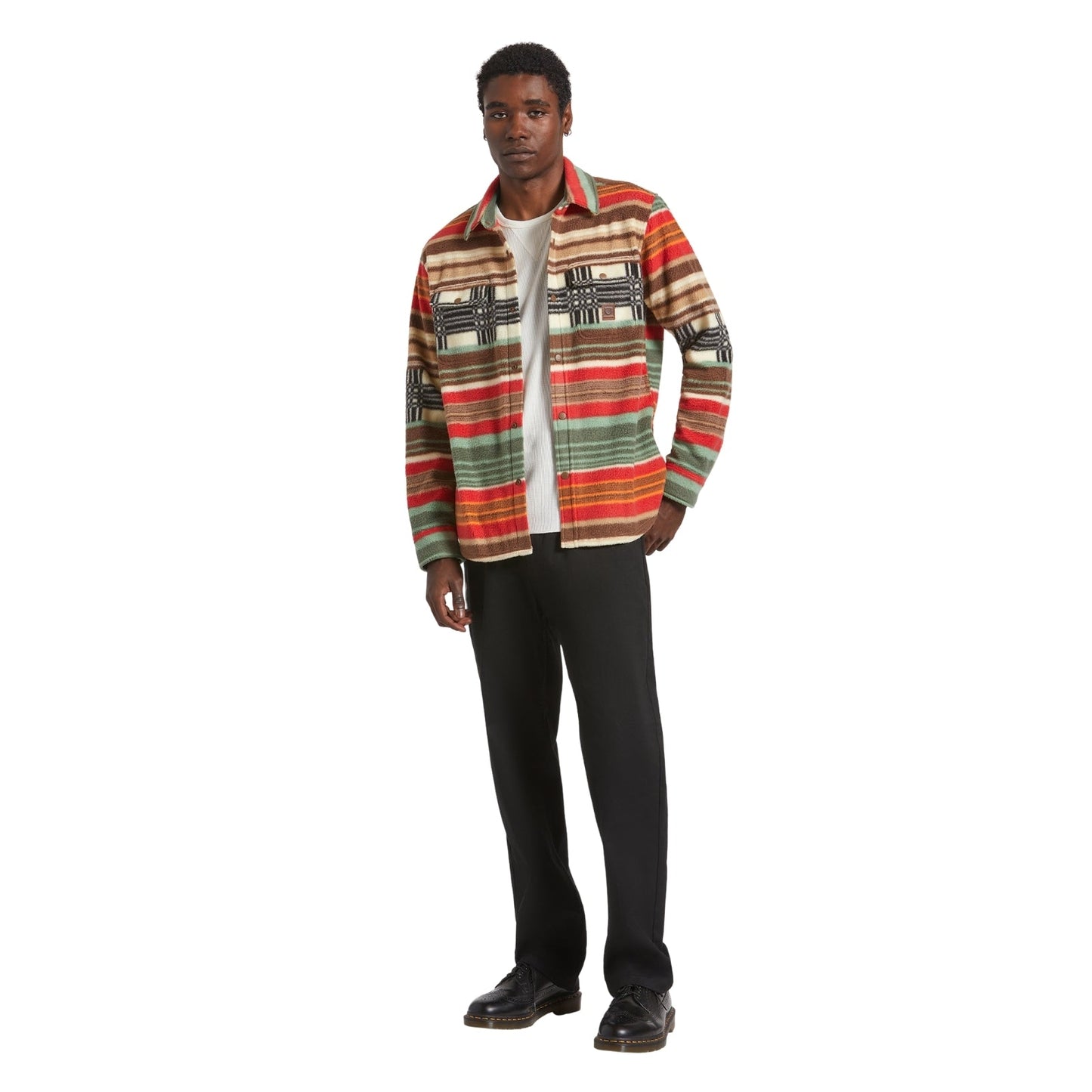 Brixton Mens Bowery Arctic Stretch Button Up Fleece