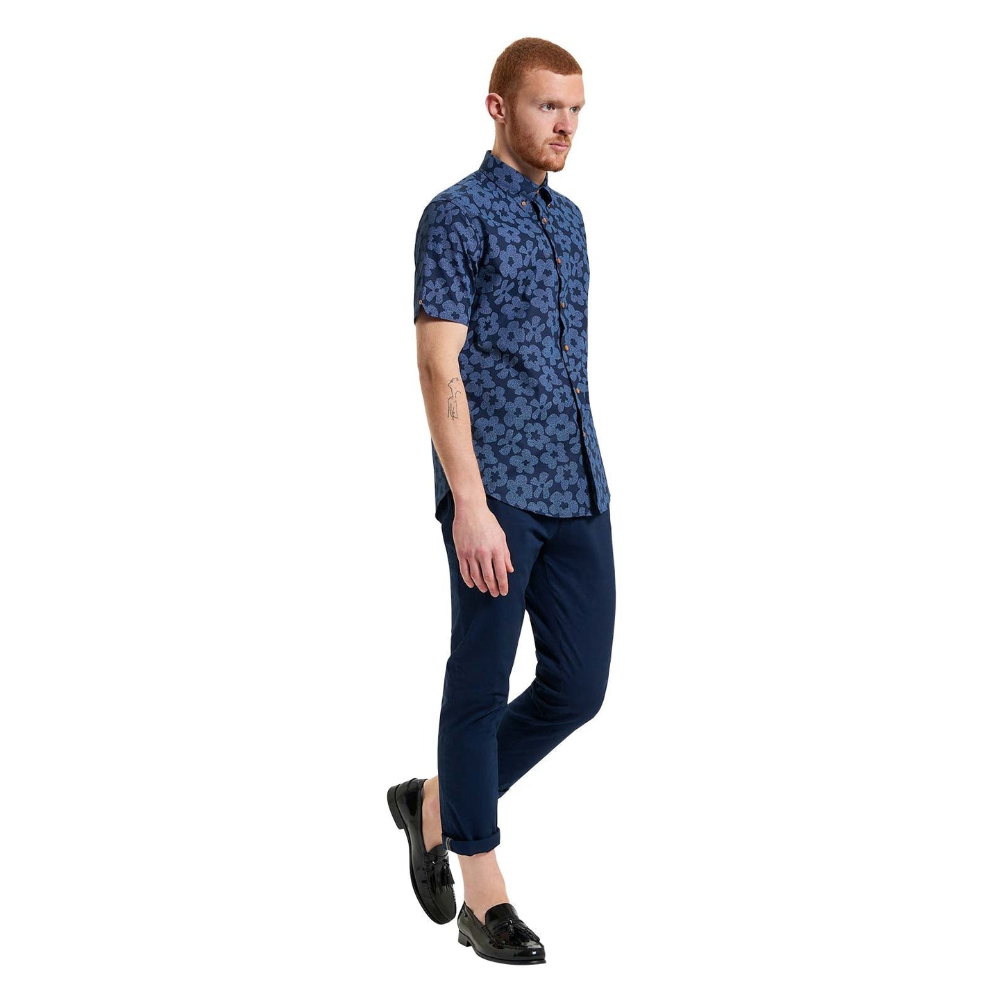 Ben Sherman Mens Stipple Floral Print Short Sleeve Shirt