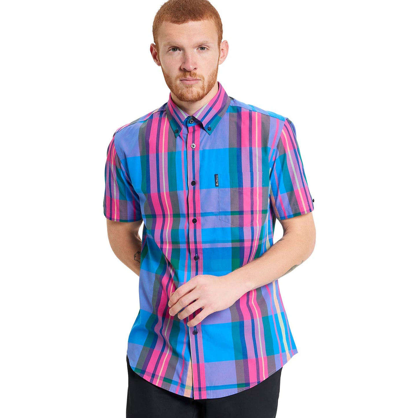 Ben Sherman Mens Large Madras Check Short Sleeve Shirt