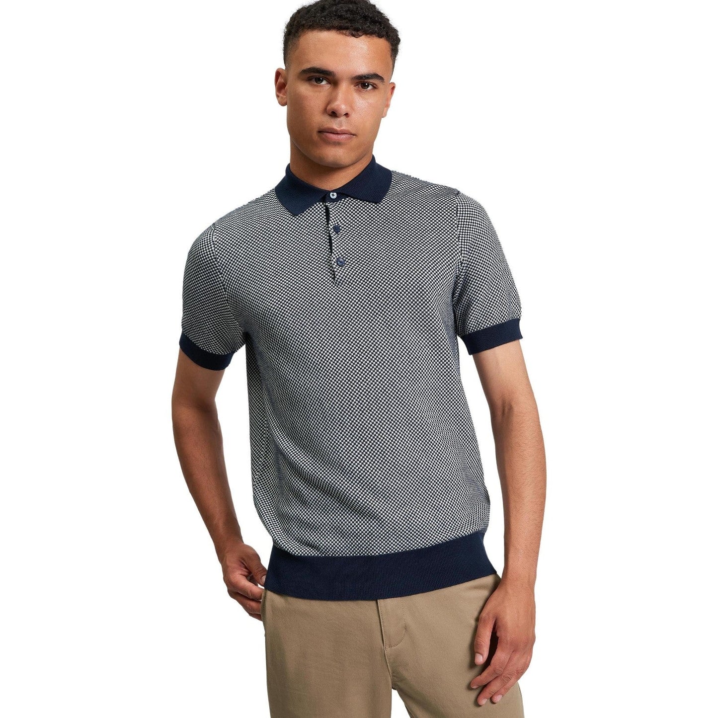 Ben Sherman Mens Bicoloured Textured Short Sleeve Polo Shirt