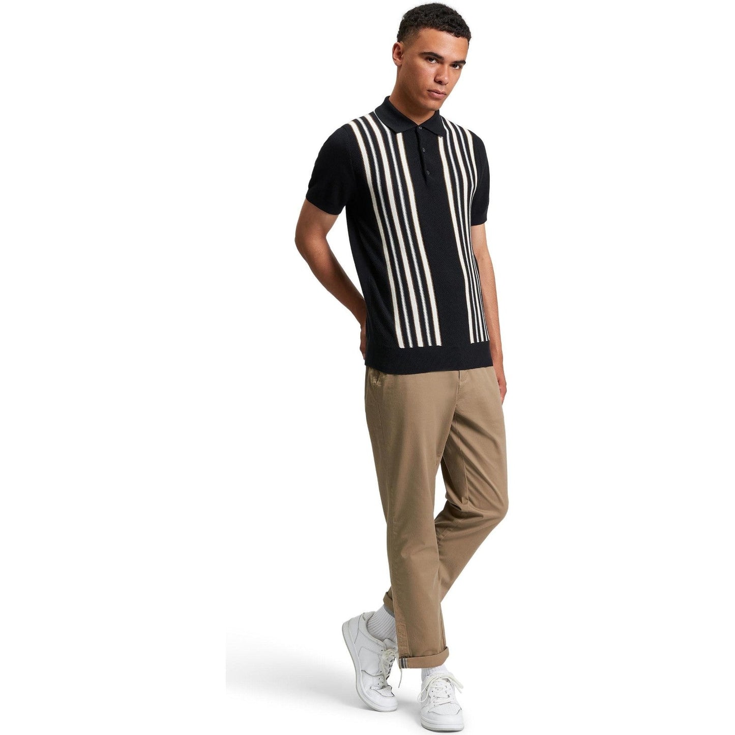 Ben Sherman Mens Placement Stripe Short Sleeve Polo Shirt
