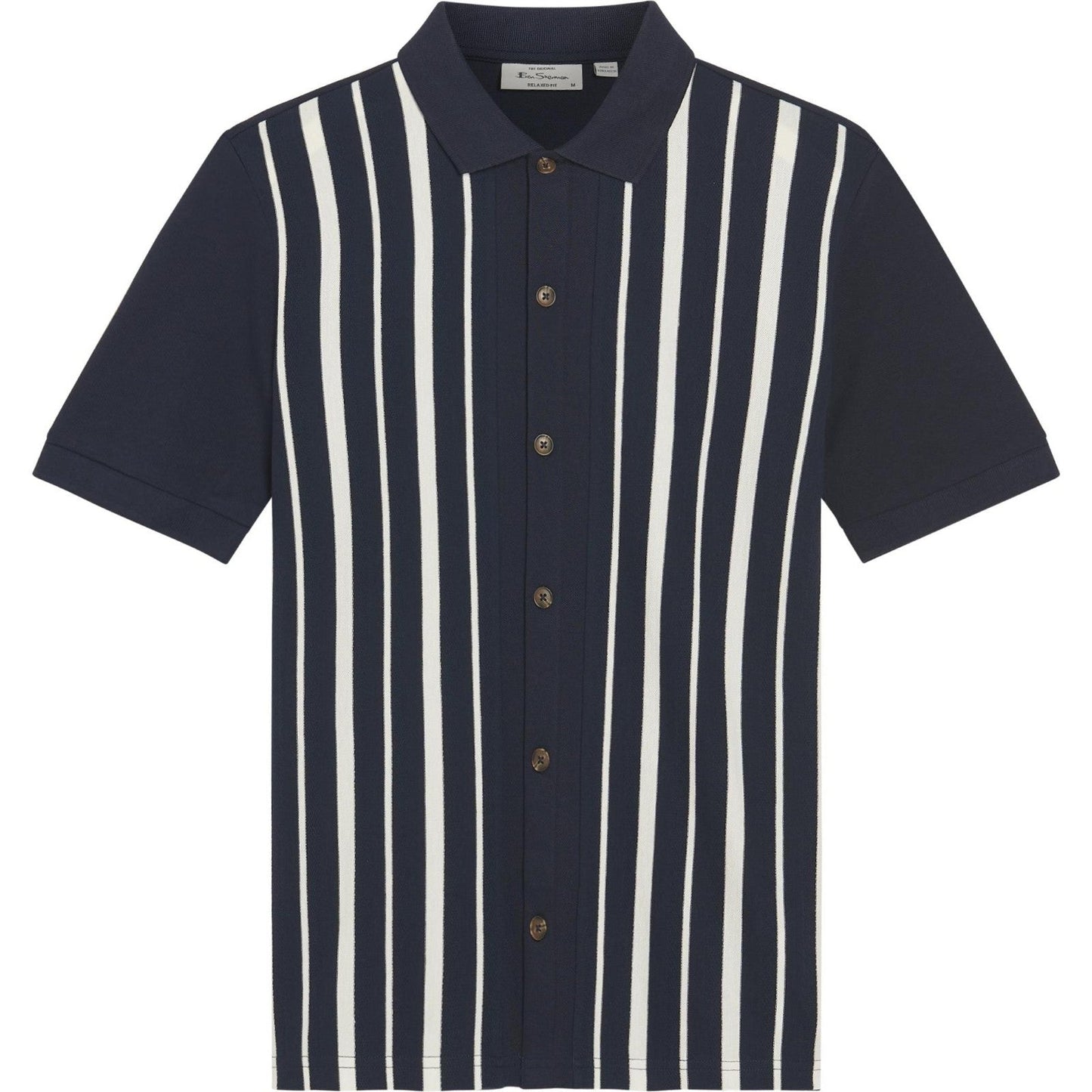 Ben Sherman Mens Button Through Stripe Short Sleeve Polo Shirt