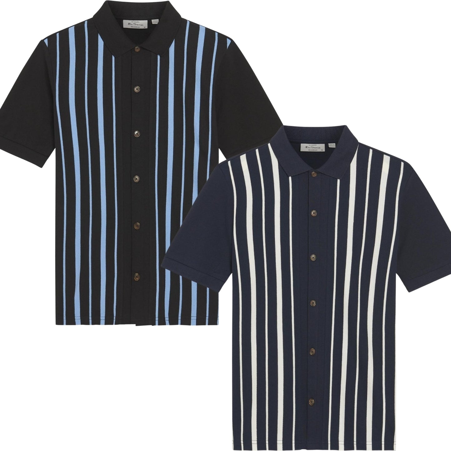 Ben Sherman Mens Button Through Stripe Short Sleeve Polo Shirt