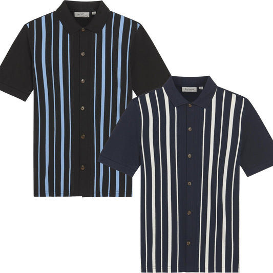 Ben Sherman Mens Button Through Stripe Short Sleeve Polo Shirt