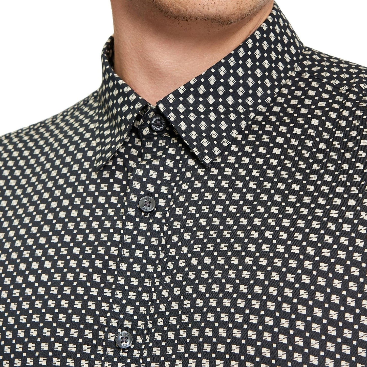 Ben Sherman Mens Mono Block Print Long Sleeve Shirt