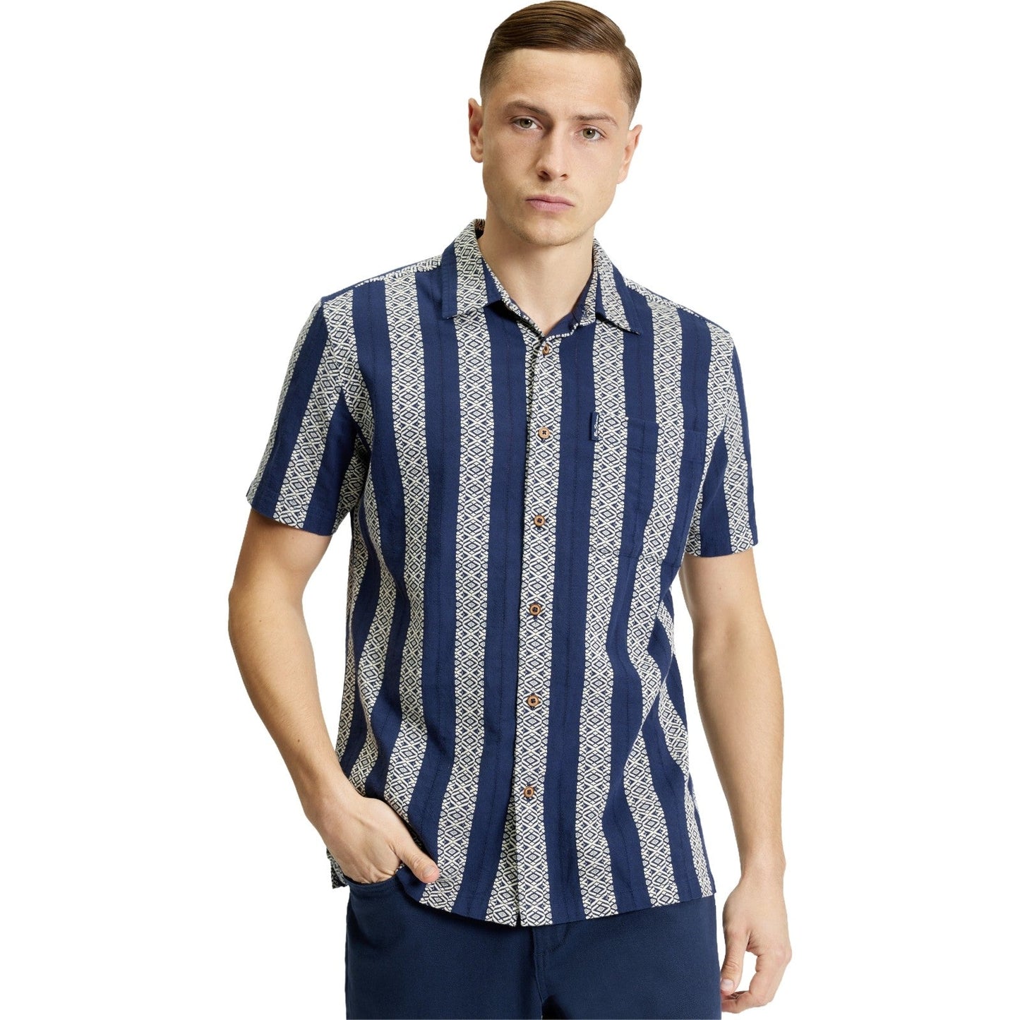 Ben Sherman Mens Block Geo Jacquard Short Sleeve Shirt