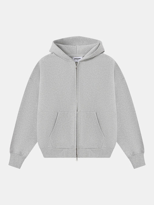 630 GSM BOXY CROPPED FIT 'FLOWER GRAY' ZIP-UP HOODIE