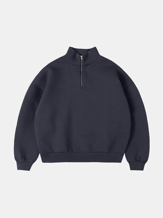 630 GSM BOXY CROPPED FIT QUARTER-ZIP 'STONE COAL' SWEATER