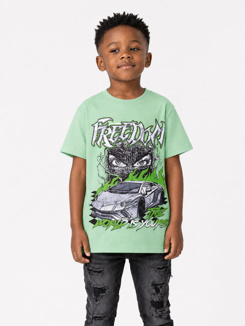 Green 3FORTY Kids 'Freedom' T-Shirt, a comfortable kids' tee with a bold freedom graphic design from 3FORTY KIDS.