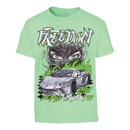 Green 3FORTY Kids 'Freedom' T-Shirt, a comfortable kids' tee with a casual style, featuring the brand's logo and vibrant color.