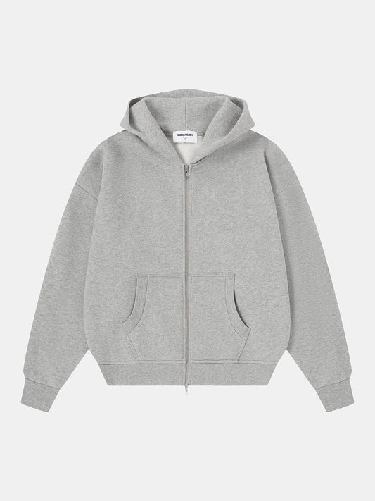 520 GSM BOXY CROPPED FIT 'FLOWER GRAY' ZIP-UP HOODIE