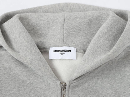 520 GSM BOXY CROPPED FIT 'FLOWER GRAY' ZIP-UP HOODIE