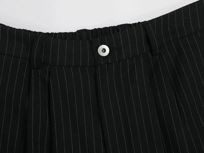300 GSM BAGGY FIT STRIPED PLEATED 'BLACK' PANTS