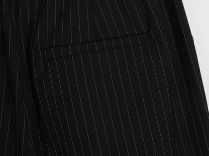 300 GSM BAGGY FIT STRIPED PLEATED 'BLACK' PANTS