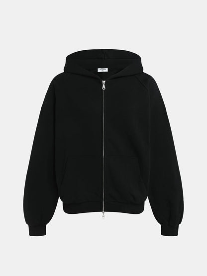 480 GSM RAGLAN BOXY CROPPED FIT ZIP-UP 'BLACK' ZIP-UP HOODIE