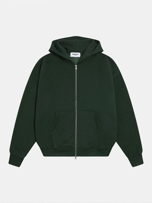 520 GSM BOXY CROPPED FIT ' DARK GREEN' ZIP-UP HOODIE