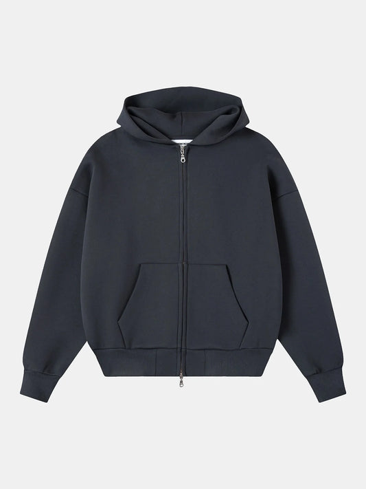 630 GSM BOXY CROPPED FIT 'STONE COAL' ZIP-UP HOODIE