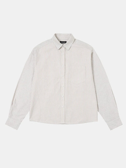 BOXY CROPPED 'BEIGE' STRIPED LONG-SLEEVE SHIRT