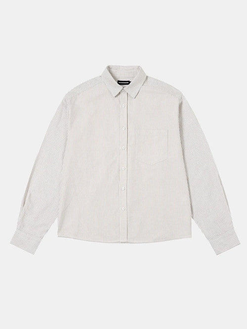 BOXY CROPPED 'BEIGE' STRIPED LONG-SLEEVE SHIRT