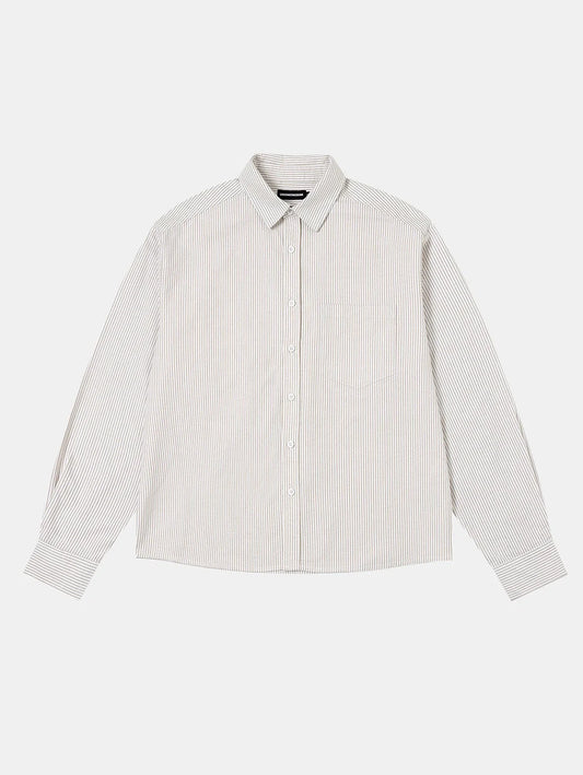 BOXY CROPPED 'BEIGE' STRIPED LONG-SLEEVE SHIRT