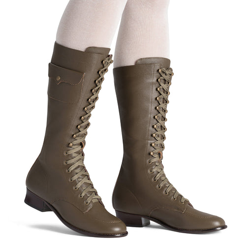 Bessie Vintage Aviator Boots Wide (Olive Green)