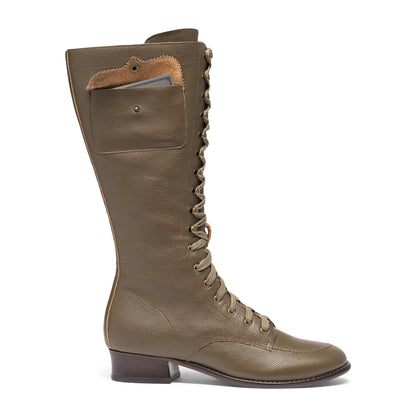 Bessie Vintage Aviator Boots (Olive Green)