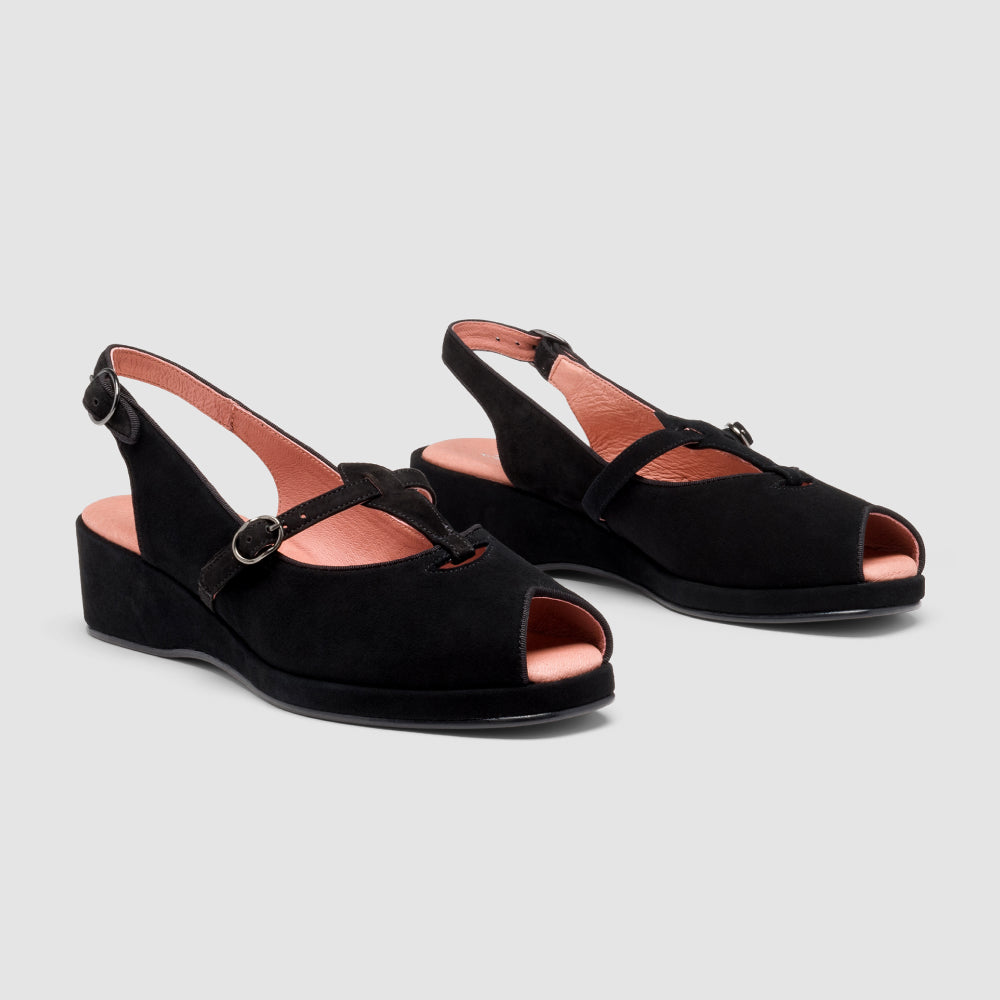 Betty Vintage Sandals (Black Suede)