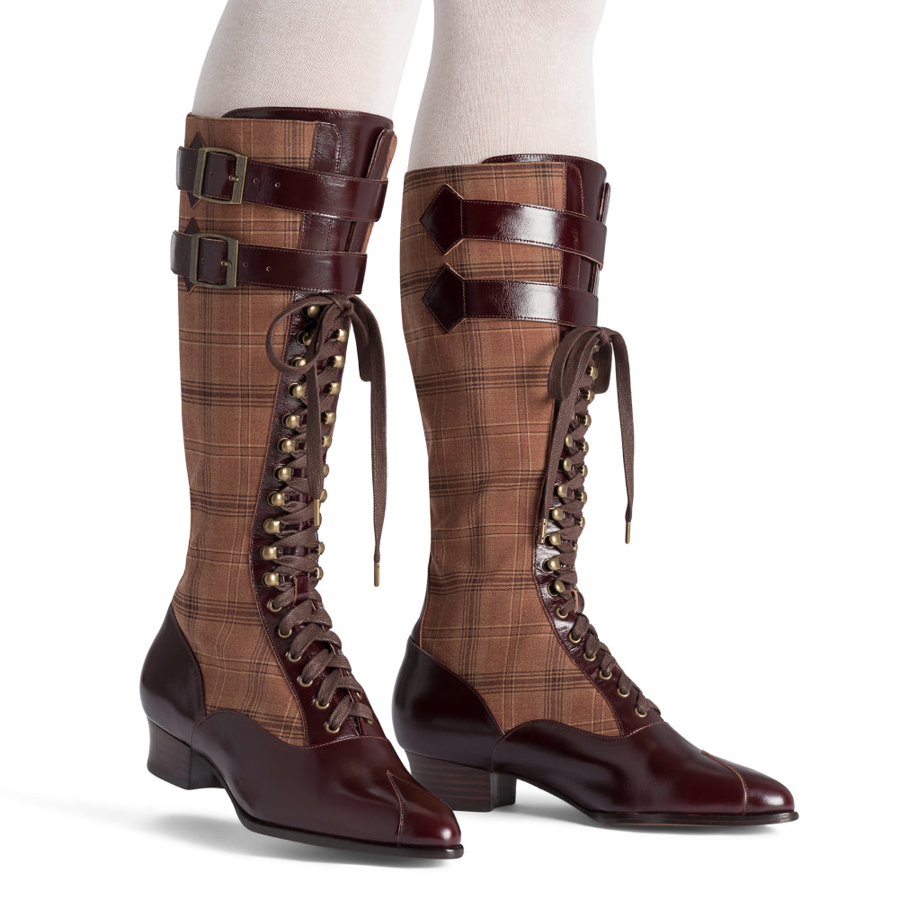 Cambridge Edwardian Bicycle Boots Wide (Brown/Plaid)