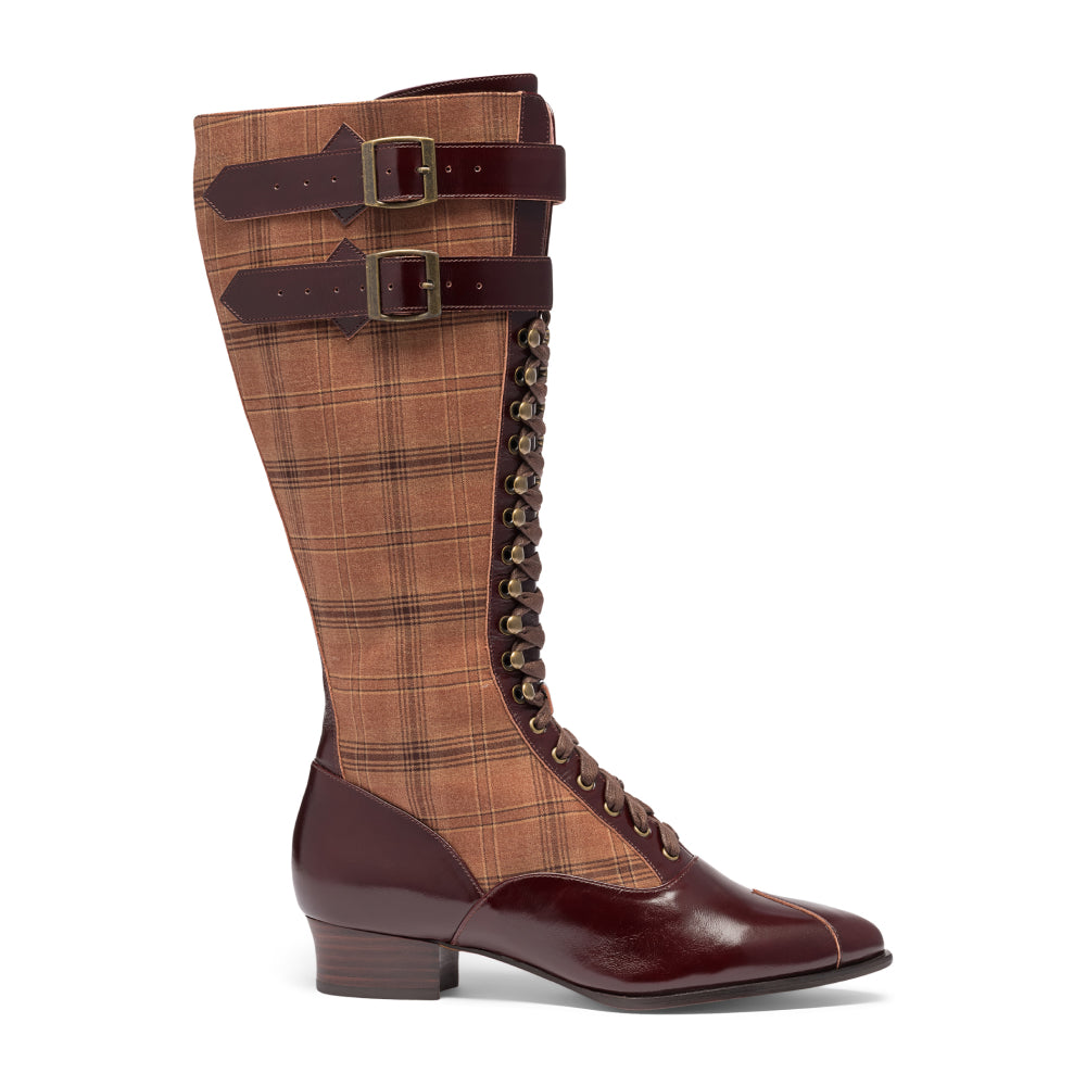 Cambridge Edwardian Bicycle Boots Wide (Brown/Plaid)