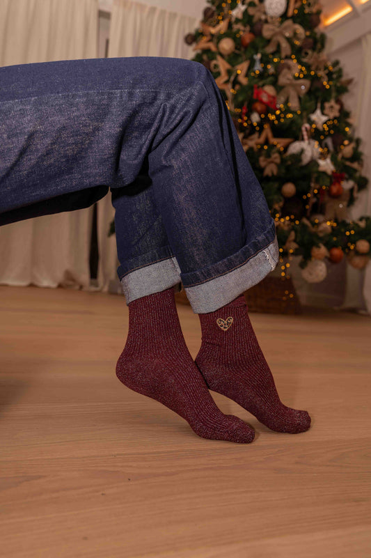 Burgundy Glitter Bicy Socks