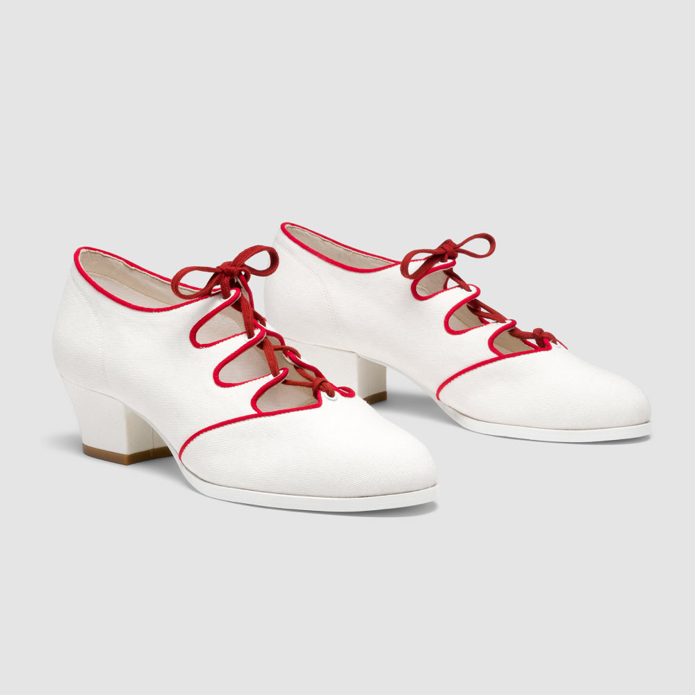 Clementine Vintage Ghillie Shoes (Ivory/Red)