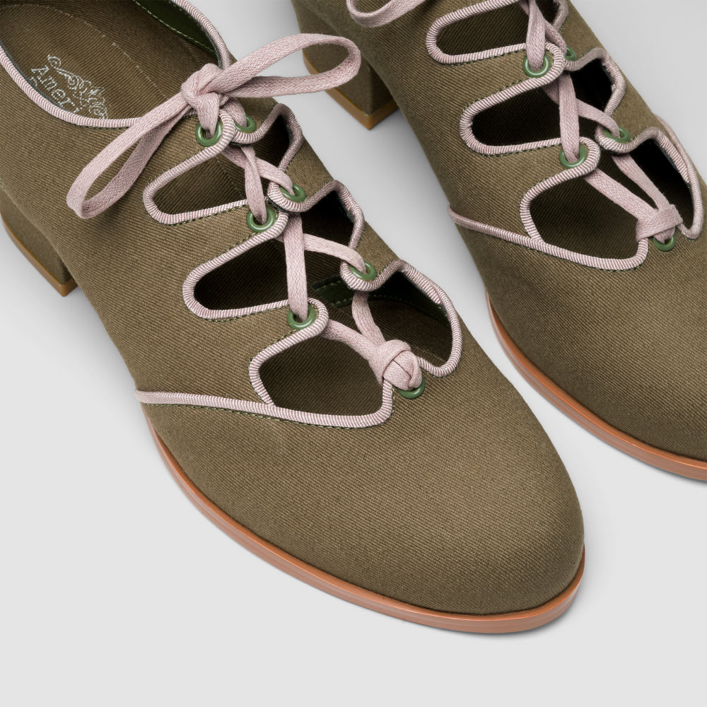 Clementine Vintage Ghillie Shoes (Moss Green/Taupe)