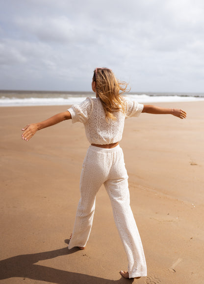 Ecru Embroidered Louis Pants