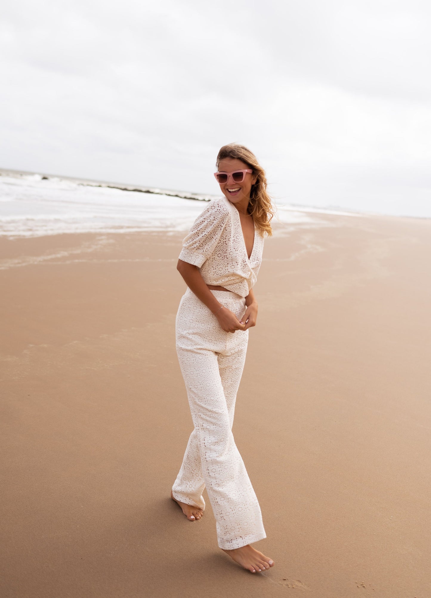 Ecru Embroidered Louis Pants