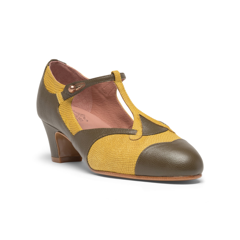 Doris 1920s Pumps Wide (Chartreuse/Olive)