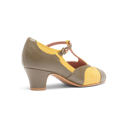 Doris 1920s Pumps Wide (Chartreuse/Olive)