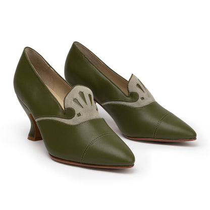 Elsie Edwardian Pumps (Dark Olive/Light Olive)
