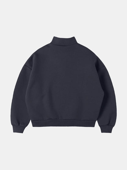630 GSM BOXY CROPPED FIT QUARTER-ZIP 'STONE COAL' SWEATER