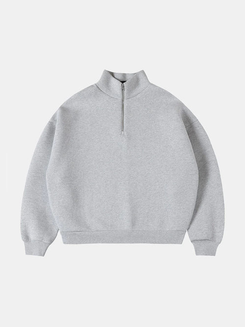630 GSM BOXY CROPPED FIT QUARTER-ZIP 'FLOWER GRAY' SWEATER
