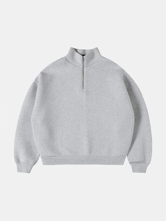 630 GSM BOXY CROPPED FIT QUARTER-ZIP 'FLOWER GRAY' SWEATER