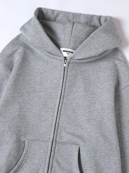 480 GSM FLEECE CROPPED FIT 'FLOWER GRAY' ZIP-UP HOODIE