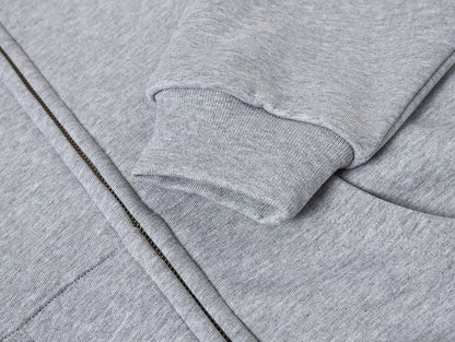 480 GSM FLEECE CROPPED FIT 'FLOWER GRAY' ZIP-UP HOODIE