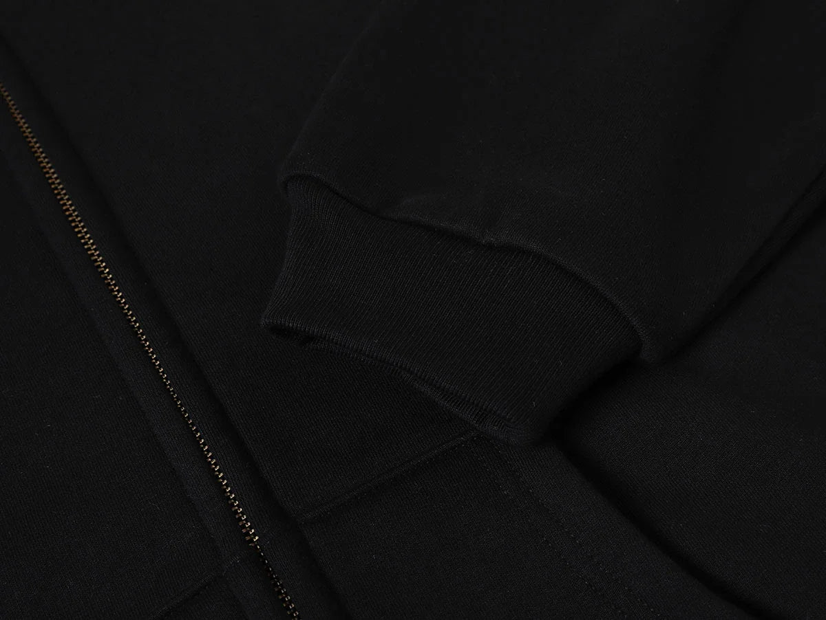 480 GSM FLEECE CROPPED FIT 'BLACK' ZIP-UP HOODIE