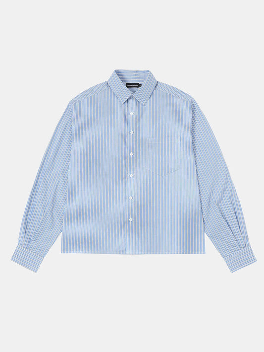 BOXY CROPPED 'BLUE' STRIPED LONG-SLEEVE SHIRT